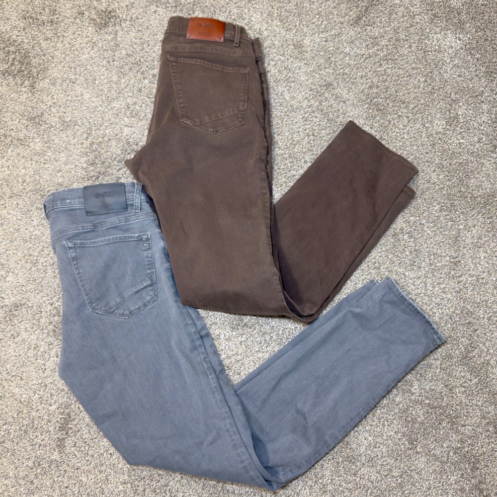 Lot of 2 Brax Hi-Flex Style Chuck Slim Fit Pants Brown Grey Mens Trousers 33x34